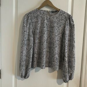 White -Black dots Blouse Long Sleeves